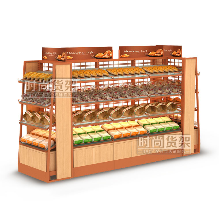 便利店貨架_面包架 (雙面網(wǎng)板帶地柜)